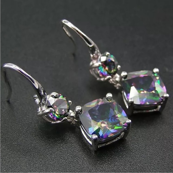 New Lovely 925 Sterling Silver Mystic Topaz Drop Earrings - Picture 2 of 9